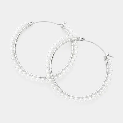 Fashnzfab Pearl Hoop Pin Catch Earrings In White