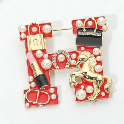 Fashnzfab Pearl Horse Lipstick Lock Bag Charm Embellished Letter H Pin Brooch In Multi