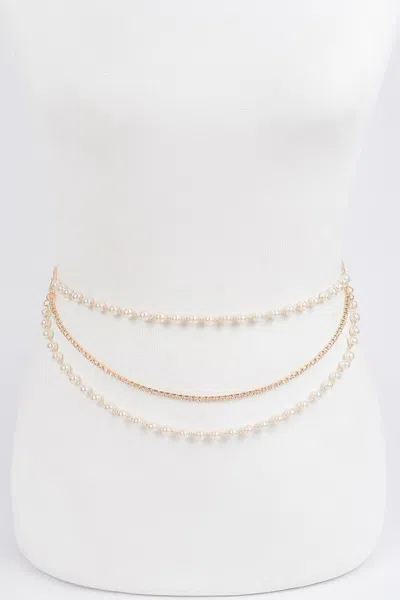 Fashnzfab Pearl Layered Chain Belt In Gold