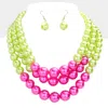Fashnzfab Pearl Layered Chunky Necklace In Pink