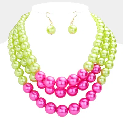 Fashnzfab Pearl Layered Chunky Necklace In Pink
