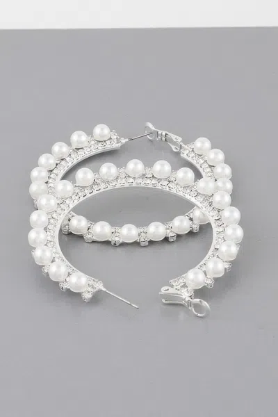 Fashnzfab Pearl Lined Rhinestone Hoop Earrings In Multi