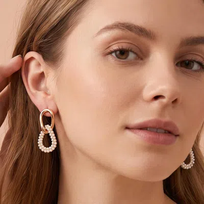Fashnzfab Pearl Link Drop Earrings In Gold