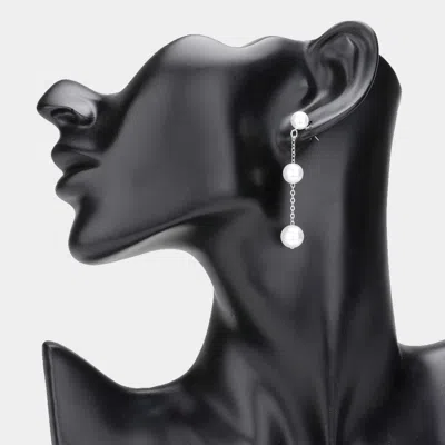 Fashnzfab Pearl Link Dropdown Earrings - Silver In Metallic