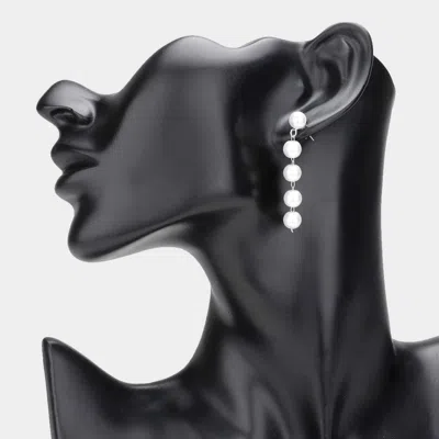 Fashnzfab Pearl Link Dropdown Earrings In Silver