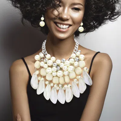 Fashnzfab Pearl Marbled Bead Cluster Statement Necklace In Metallic