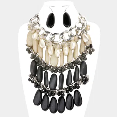 Fashnzfab Pearl Marbled Stone Cluster Statement Necklace In Black