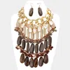 Fashnzfab Pearl Marbled Stone Cluster Statement Necklace In Brown