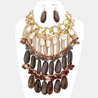 Fashnzfab Pearl Marbled Stone Cluster Statement Necklace In Brown