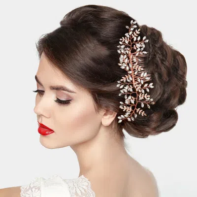 Fashnzfab Pearl Marquise Stone Cluster Leaf Hair Comb In Gold