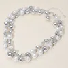 Fashnzfab Pearl Metal Ball Beaded Double Layered Strand Necklace In White