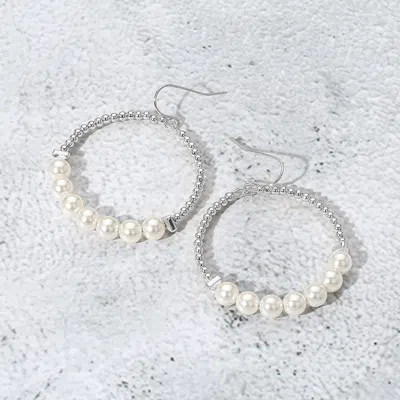 Fashnzfab Pearl Metal Ball Beaded Ring Dangle Earrings In Multi