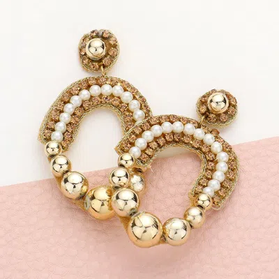 Fashnzfab Pearl Metal Ball Cluster Abstract Dangle Earrings In White