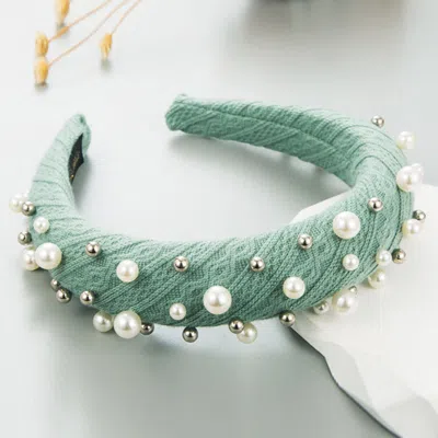 Fashnzfab Pearl Metal Ball Embellished Padded Headband In Green