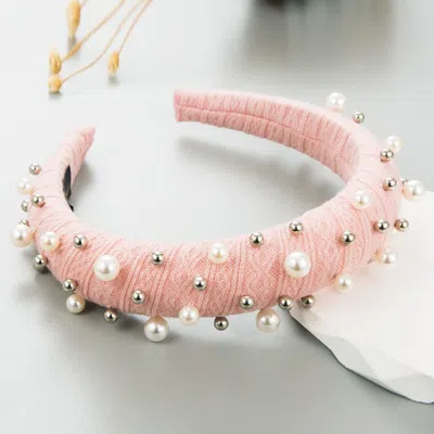 Fashnzfab Pearl Metal Ball Embellished Padded Headband In Pink