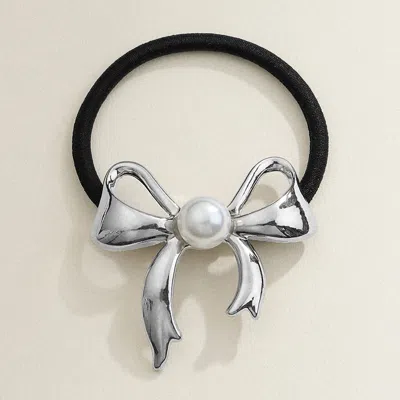 Fashnzfab Pearl Metal Bow Pointed Hair Band In Metallic