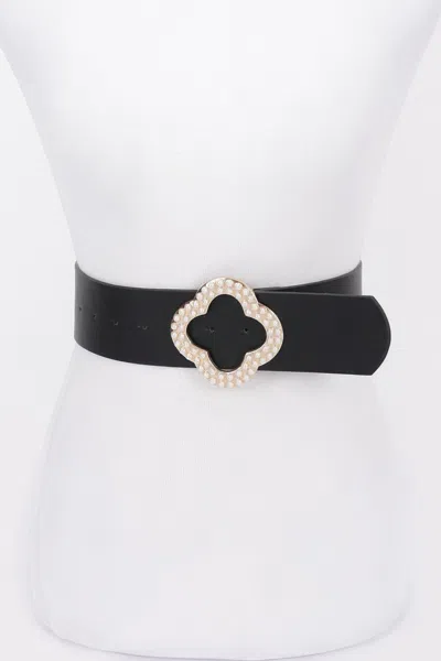 Fashnzfab Pearl Metal Buckle Metallic Stretch Belt In Black
