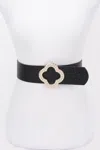 Fashnzfab Pearl Metal Buckle Metallic Stretch Belt In Black