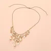 Fashnzfab Pearl Metal Chain Drop Beaded Adjustable Cinch Pull Tie Necklace In Multi