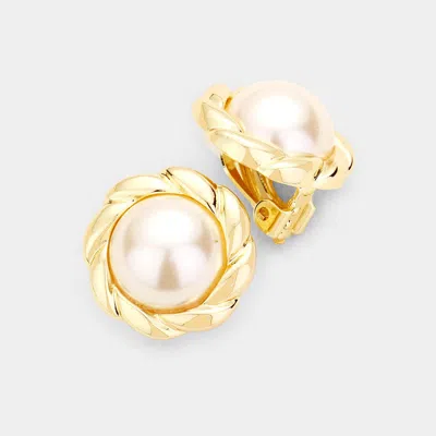 Fashnzfab Pearl Metal Clip On Earrings In Gold