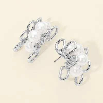 Fashnzfab Pearl Metal Wire Hoop Earrings In Multi