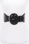 Fashnzfab Pearl Metallic Pu Elastic Belt In Black