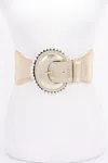 Fashnzfab Pearl Metallic Pu Elastic Belt In Gold