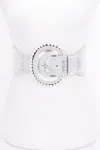 Fashnzfab Pearl Metallic Pu Elastic Belt In Silver