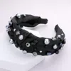 Fashnzfab Pearl Multi Bead Embellished Knot Burnout Headband In Black