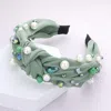 Fashnzfab Pearl Multi Bead Embellished Knot Burnout Headband In Green