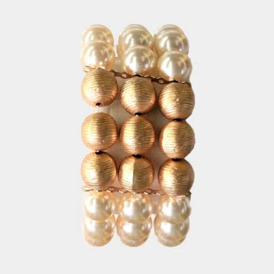 Fashnzfab Pearl Multi Beaded Stretch Bracelet Gold