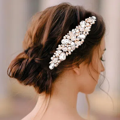 Fashnzfab Pearl Multi Stone Embellished Flower Leaf Hair Comb In Silver