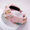 Fashnzfab Pearl Multi Stone Embellished Knot Burnout Lace Headband In Pink