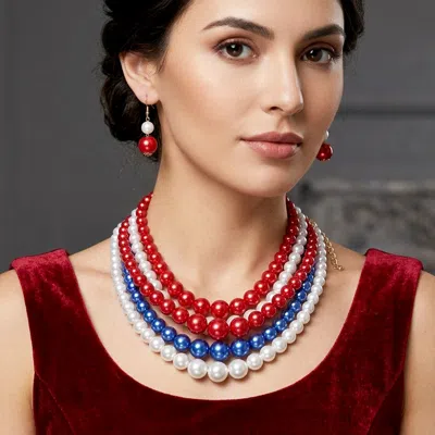 Fashnzfab Pearl Multi Strand Bib Necklace