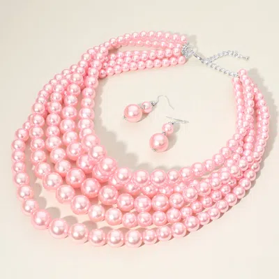 Fashnzfab Pearl Multi Strand Bib Necklace In Pink