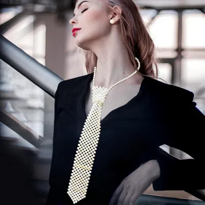 Fashnzfab Pearl Neck Tie Necklace In White