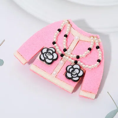 Fashnzfab Pearl Necklace Flower Pocket Design Chic Jacket Pin Brooch Hair Clip In White