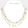 Fashnzfab Pearl Open Metal Oval Link Double Layered Necklace In Multi