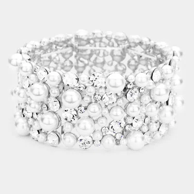 Fashnzfab Pearl Pave Stretch Evening Bracelet Clear, Silver In Multi
