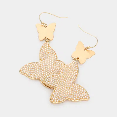 Fashnzfab Pearl Paved Butterfly Dangle Earrings In Green