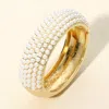Fashnzfab Pearl Paved Hinged Bangle Bracelet Cream, Gold In Multi