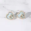 Fashnzfab Pearl Paved Rim Metal Bow Pointed Enamel Heart Stud Earrings In Multi