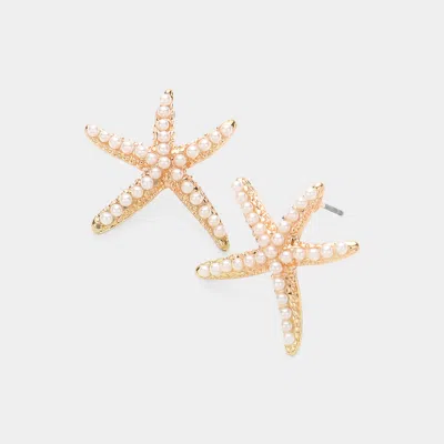 Fashnzfab Pearl Paved Starfish Stud Earrings - Gold, White