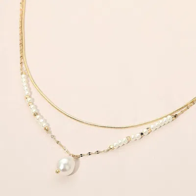 Fashnzfab Pearl Pendant Accent Layered Necklace In Gold