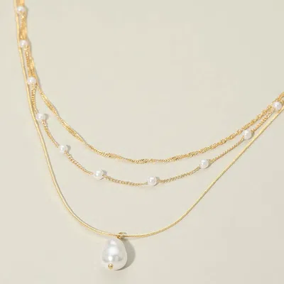 Fashnzfab Pearl Pendant Accent Layered Pearl Chain Necklace In Multi