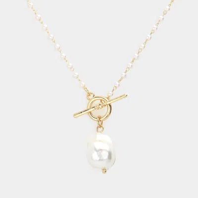 Fashnzfab Pearl Pendant Faceted Beaded Toggle Necklace In Neutral