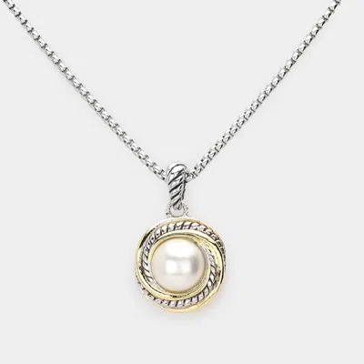 Fashnzfab Pearl Pendant Necklace - Two Tone In Gold