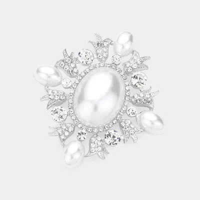 Fashnzfab Pearl Pin Brooch In Silver