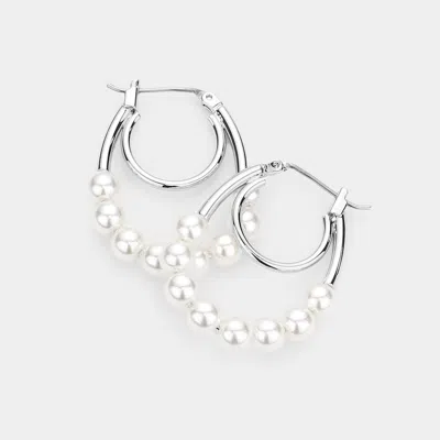 Fashnzfab Pearl Pin Catch Hoop Earrings In Multi