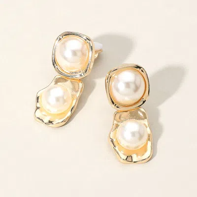 Fashnzfab Pearl Plate Link Clip On Earrings In Gold